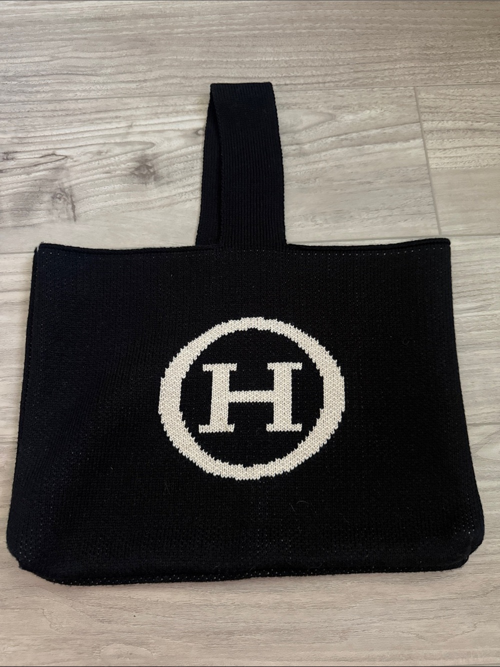 Black knit Tote with White 'H' Circle Logo
